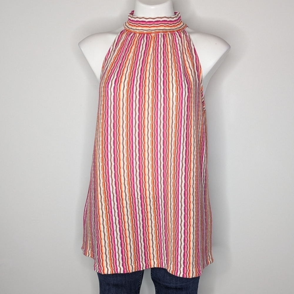Loft White Pink Orange Lightweight Knit Sleeveless Sweater Tank L
